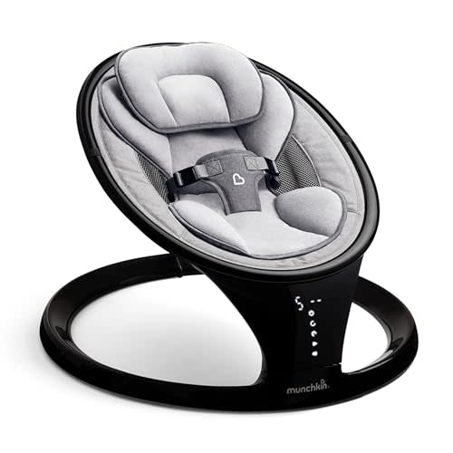 Munchkin Baby Swing, Portable and Lightweight, Bluetooth Enabled Electric Infant Rocker with Natural Sway in 5 Ranges of Motion, Newborn Nursery Essentials, Black/Grey