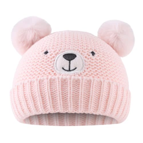 JANGANNSA Cute Bear Baby Beanie Pompom Baby Boys Hat Infant Toddler Winter Knitted Beanies for Girls