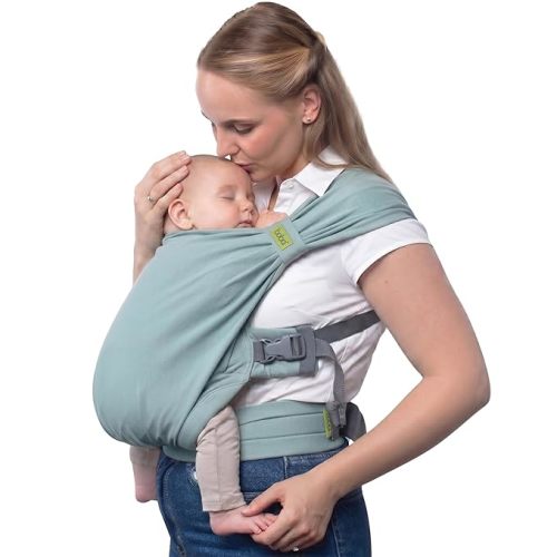 Boba Bliss Pre-Wrapped Baby Carrier with Buckle - Newborn to 7-35 lbs Light, Breathable & Easy to Adjust Hybrid Infant Sling & Toddler Carrier - Certified Hip-Healthy for 0-18 Months - Sea Mist