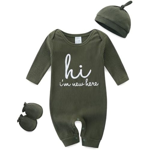 Baby Romper with Baby Mittens & Newborn Hats Footless Long Sleeve