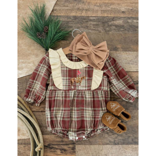 Balloon Horse Plaid Horse Flannel Romper – theFRINGEDpineapple