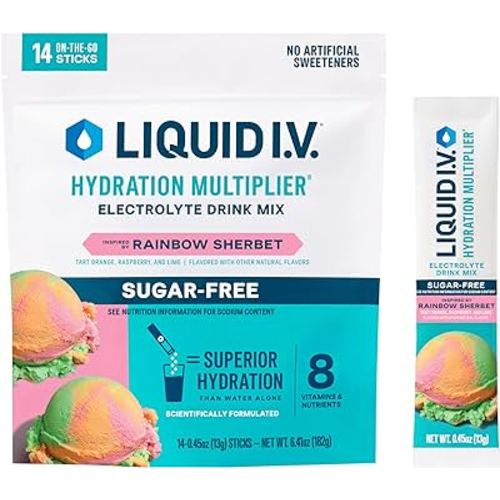 Liquid I.V.® Hydration Multiplier Sugar-Free - Rainbow Sherbet | Electrolyte Powder Drink Mix | 1 Pack (14 Servings)