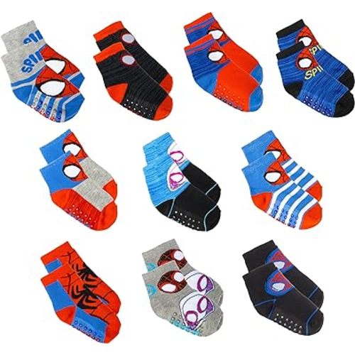 Marvel Spiderman Grip Socks, Socks for Toddler Boys, 10 Pack, Spider man Toddler Gripper Socks, Amazing Spiderman Variety