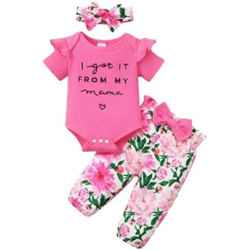 OLLUISNEO Baby Girl Clothes Newborn Infant Fall Outfit Romper Winter Floral Pant Set Headband 3 Pcs Clothes for Girl