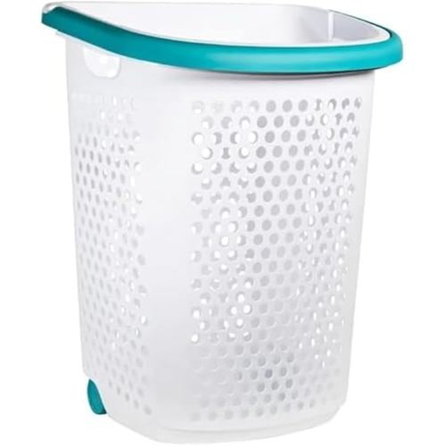 Plastic Rolling Laundry Basket with Pop-Up Handle & Wheels – 70.52 Liter (2 Bushel) Capacity, Ventilated Design, Easy to Clean, For Home & Laundry Room