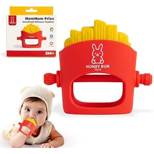 French Fries Baby Teething Toys - Teething Mitten, Baby Chew Toy, Teethers for Babies 3-6 Months and 6-12 Months, Newborn Essentials Must Haves, Parent-Designed by Honey Bun Toys