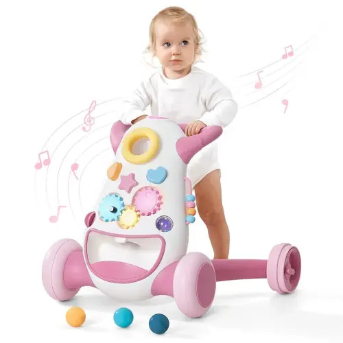 KÜB Montessori Baby Walker - Interactive Push Toy for Toddlers Learning to Walk with Soft Music & Lights, Adjustable Speed & Non-Slip Wheels, Educational Activity Center