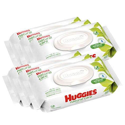 HUGGIES Natural Care Unscented Baby Wipes, Sensitive, 6 Disposable Flip-top Packs (288 Total Wipes) - 6 Flip-Top Packs