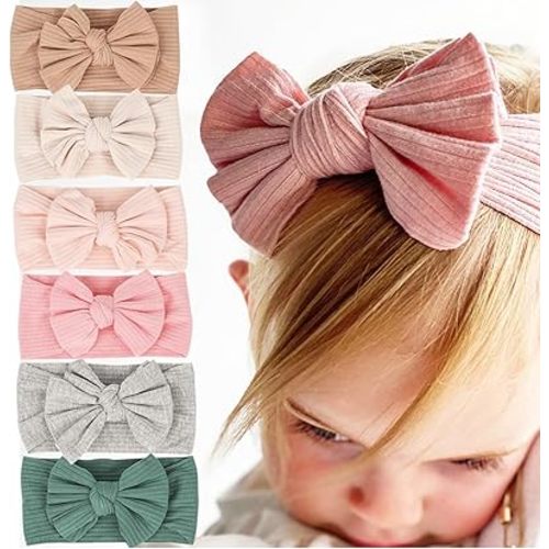 Cupimatch 6 Pieces Baby headbands: Bow design Soft Thread Cotton Solid color Comfort Headband Handmade Hair Newborn Infant Toddlers Kids