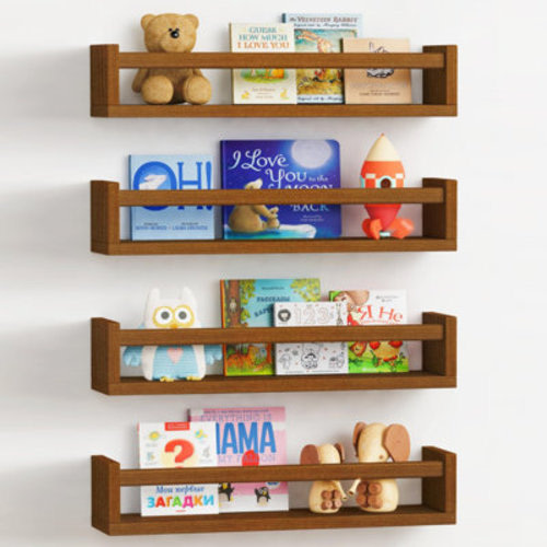 4 Pack Floating Nursery Bookshelves, Wall Mount Kids Book & Toy Storage Organizer for Toddler Bedroom & Bathroom | Wayfair