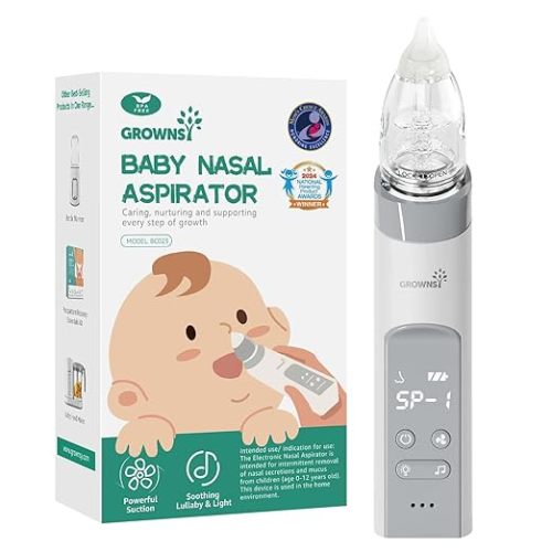 GROWNSY Nasal Aspirator for Baby, Electric Baby Nose Sucker with Larger Suction Chamber and More Powerful Suction, Automatic Nose Cleaner with Music and Light Soothing Function