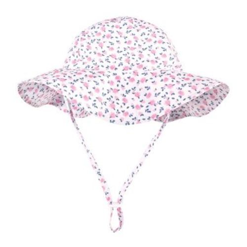 Hudson Baby Infant and Toddler Girl Sun Protection Hat, Pink Berry Floral, 6-18 Months
