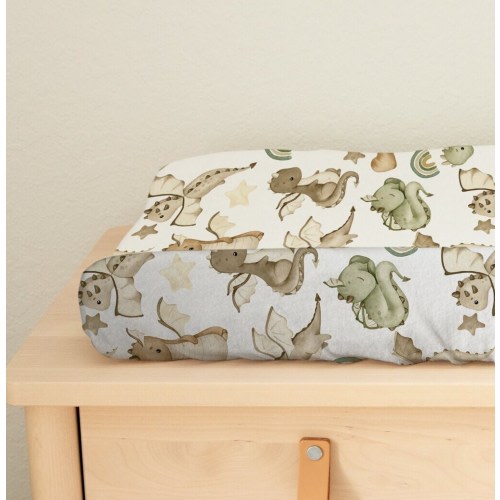 Dragon Changing Pad Cover, Cotton Changing Pad Cover, Beige and Green Dragons, Baby Nursery Decor, Dragon Nursery, Fairy Tale Decor