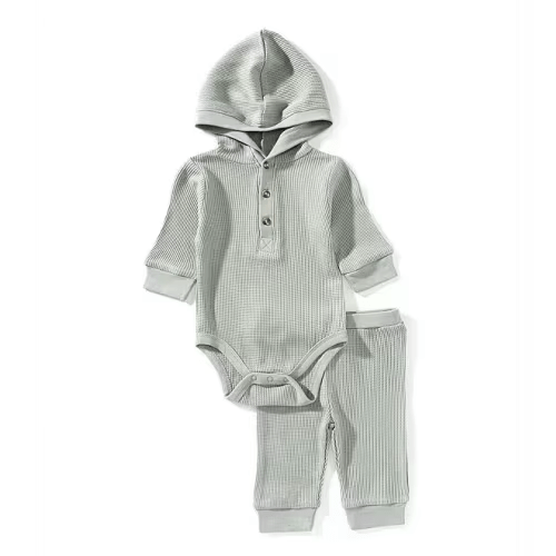 Little Me Baby Boys Bamboo Waffle Knit Hooded Bodysuit & Jogger Pants Set