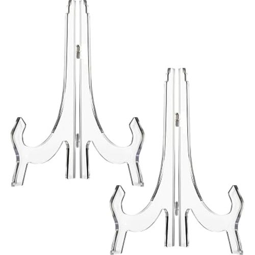 HESTYA 2 Pcs 9.8" Acrylic Easels, Plate Stands Photo Picture Frame Holders for Weddings, Birthdays, Home Decor & Table Display(Clear)