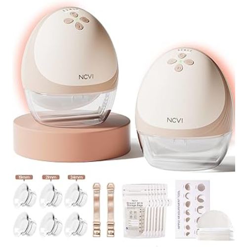 NCVI Heated Hands-Free Breast Pump, Wearable Warming Comfort, Hospital-Grade -300mmHg Suction, Slim & Quiet Electric Breastfeeding Pump, 4 Modes 9 Levels, Long Battery Life, Fits 19–28mm