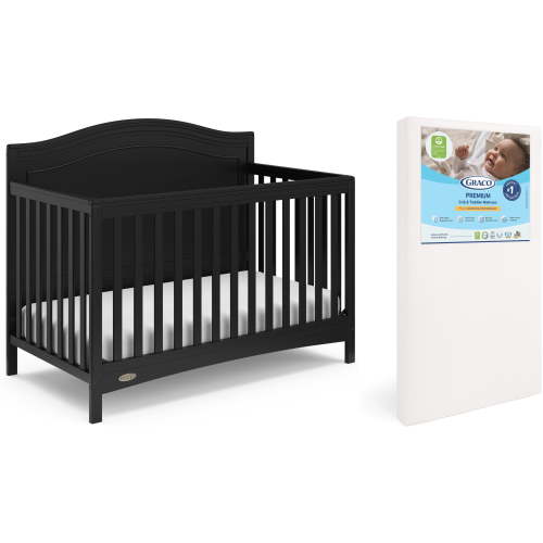 Graco Paris 4-in-1 Convertible Crib and Premium Crib & Toddler Mattress Bundle, Black