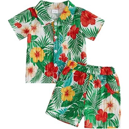 Kupretty Toddler Baby Boy Clothes Tropical Vacation Summer Outfits Button Up Short Sleeves Hawaiian Beach Shirts & Shorts