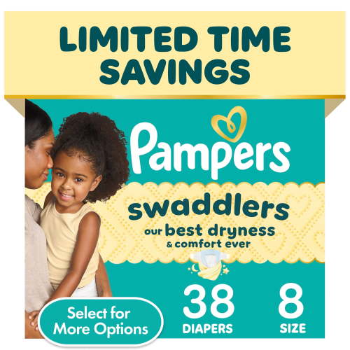 Free Shipping! Pampers Leak Protection Diaper Size 8 38 Count with Blowout Barrier and Wetness Line