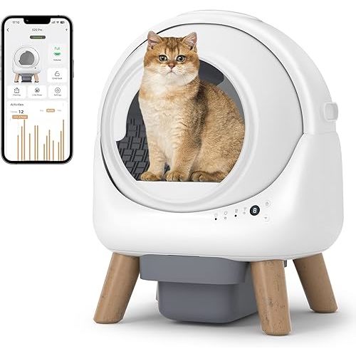Self Cleaning Litter Box,Automatic Cat Litter Box for Multiple Cats,Robot with APP Control,Dual Safety Protection,Odor-Free Waste Disposal Includes Trash Bags,White