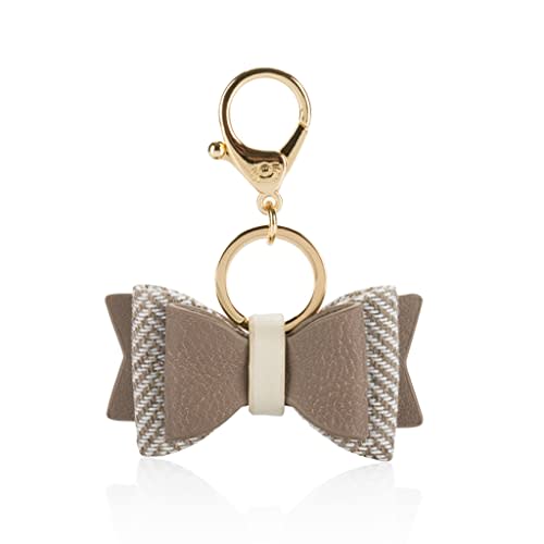 Itzy Ritzy Boss Bow Charm with Clasp - Cute Bow Bag Charm for Diaper Bags, Purses, Keychains & Wallets - Versatile & Stylish Vegan Leather Purse Accessory (Vanilla Latte)
