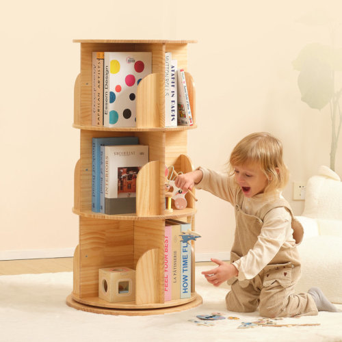 Redwood Rover Solid Wood Textured Rotating Bookshelf, Sturdy Structure And Large Capacity Bookcase & Reviews | Wayfair