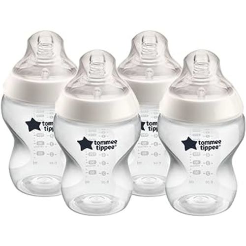 Tommee Tippee Closer to Nature Anti-Colic Baby Bottle, 9oz, Slow-Flow Breast-Like Nipple for a Natural Latch, Anti-Colic Valve, Pack of 4