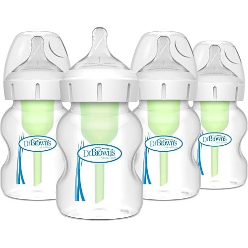 Dr. Brown’s Natural Flow® Anti-Colic Options+™ Wide-Neck Baby Bottles 5 oz/150 mL, with Level 1 Slow Flow Nipple, 4 Pack, 0m+