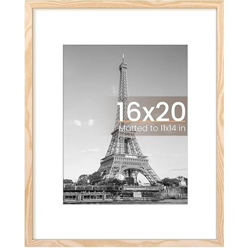 upsimples 16x20 Picture Frame, Display Pictures 11x14 with Mat or 16 x 20 Without, Wall Hanging Poster Frame, Natural, 1 Pack