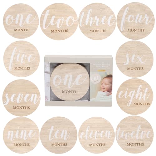 Kate & Milo Wooden Baby Monthly Milestone Discs, White Text | 12 Month Set, 6 Double-Sided Markers, Milestone Photo Props, Baby Gift, Registry Must Have