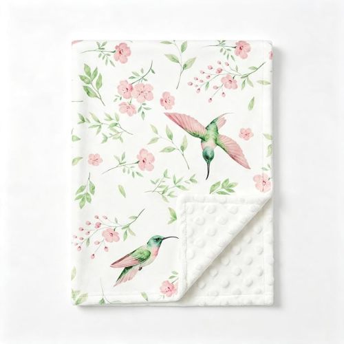 Baby Girl Blanket, Sotf Crib Swaddle Blanket, Dotted Backing, Reversible Bedding Soft Blanket for Newborn, Toddler Girls Boys Gift, 30 x 40 Inch, Hummingbird
