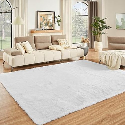 Floralux 6x9 Rugs for Bedroom, White Shag Rug for Living Room, Ultra Soft Fluffy Carpet, Non-Slip Indoor Floor Carpets for Kids Room, Playroom, Home Decor Aesthetic