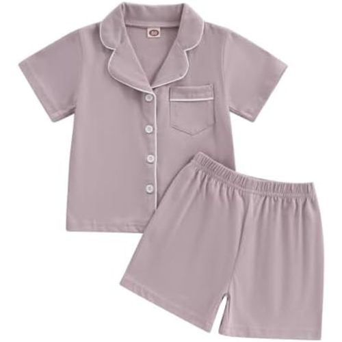Balaflyie Toddler Baby Pajama Set Boy Girl Button Down Sleepwear Short Sleeve Shirt&Shorts Cotton Jammies Kids Lounge Sets
