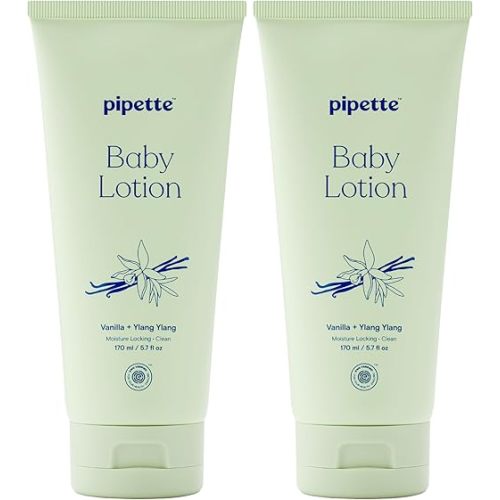 Pipette Baby Lotion, Vanilla + Ylang Ylang Scent, 5.7 fl oz (Pack of 2), Baby Lotion for Newborn, Sensitive Skin, and Kids, Non-Toxic and Hypoallergenic, Made with Ceramides