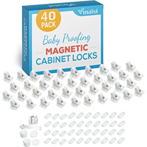 Vmaisi Adhesive Magnetic Locks for Cabinets & Drawers (40 Locks and 4 Keys)