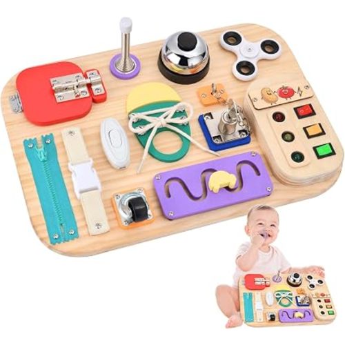 Montessori Busy Board - Wooden Sensory Toys for Toddlers -Activity Board Toys for Fine Motor Skills - Educational Fidget Toys for Boy & Girl - Birthday Gifts for 3 4 Years