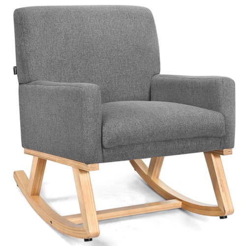 Spaco Upholstered Rocking Chair with and Solid Wood Base, Leisure Sofa Chair for Living Room, Bedroom, Dorm, Gray