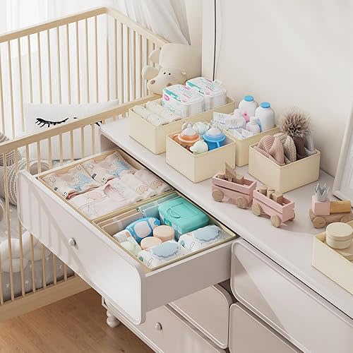 DIMJ Drawer Organizer Clothes 15 Pack - Foldable Baby Organizers and Storage & Dresser Organizer for Bedroom, Closet - Nursery Organization Dresser Dividers for underwear, Sock,Bra, Belt, Tie, Beige