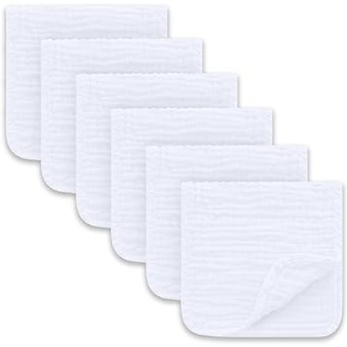 Sunny zzzZZ 6 Pack Muslin Burp Cloths - Ultra-Soft 100% Cotton Baby Boy & Girl Newborn Essentials - Large 20'' x 10'' Super Absorbent Milk Spit UP Washcloths - Unisex Burpy Cloths - White