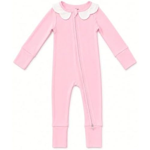 Pink Baby Bamboo Pajamas Soft Breathable Footed Sleeper, Two Way Zipper, Infant Sleepwear, Newborn Baby Girl Gift