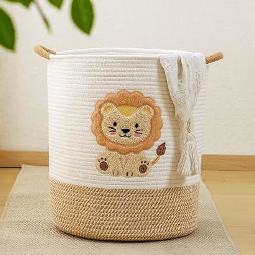 Large Blanket Basket for Living Room Storage,Toy Baskets Storage for Kids Stuffed Animal Storaged, Big Cute Cotton Rope Woven Laundry Basket with Handle for Nursery Baby Shower Gifts