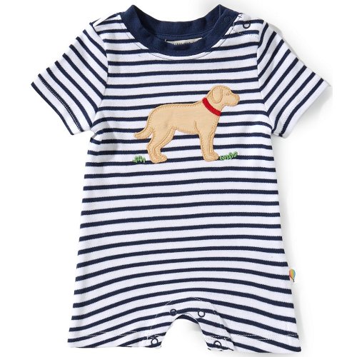 Adventurewear 360 Baby Boys Stripe Dog Applique Short Sleeve Shortall