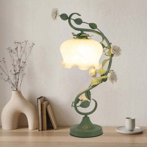 Oukaning Romantic 20.47-in White-green Ceramic Rose Led, On/Off Switch Uplight Table Lamp with Glass Shade JZUCMX6ZUSHCX at Lowes.com