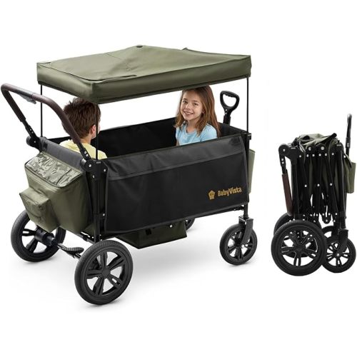 Stroller Wagon for Kids, One-Hand Adjustable Push/Pull Handle, Spacious Storage, 8"/12" All-Terrain Wheels, Canopy with Bug Net, Wagon Stroller for Daily Walks, Short Trips & Grocery Runs