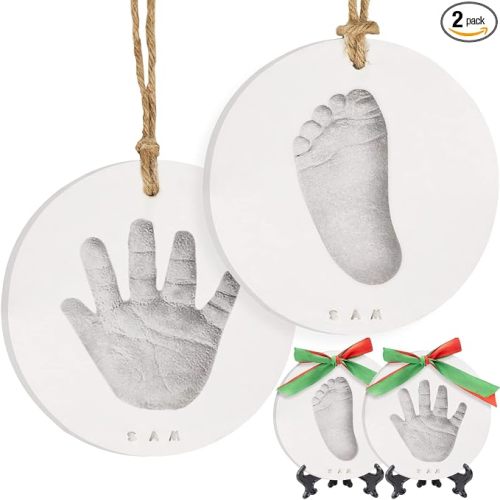 Baby Handprint Footprint Ornament Keepsake Kit, Imprint (Silver Paint) | Newborn Imprint Ornament Kit for Baby Girl, Boy, Personalized New Baby Gifts for New Parents, Hand Print Christmas Ornaments