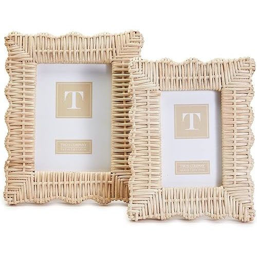 Two's Company Wicker Weave Handmade Photo Frame, Rattan Made Picture Frames for Wall Decor, Tabletop Photo Display, Decorative Frames for Home Decorations - Set of 2