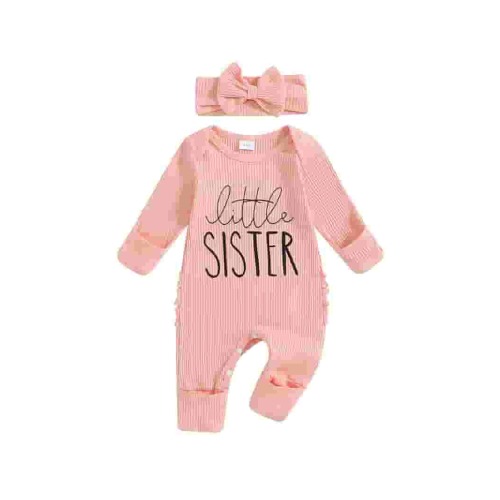 Qtinghua Baby Girl Clothes Newborn Little Sister/Hello World Outfit Long Sleeve Romper Jumpsuit Preemie Baby Girl Clothes