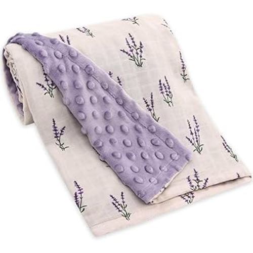 LifeTree Baby Blankets for Boys Girls, Soft Double Layer Swaddle Blankets, Muslin Front and Dotted Fleece Backing Receiving Bed Throw Blanket for Newborn Unisex, 31X40 Inches, Lavender