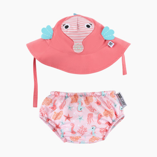 ZOOCCHINI Swim Diaper and Sun Hat Set - Seahorse, 6-12 Months