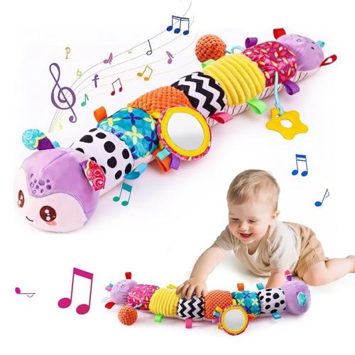 Baby Toys 0-6 Months, Musical Toys for Purple Caterpillar, Infant Stuffed Animal Soft Sensory Toys with Crinkle、 Rattles and Textures, Tummy Time Toys for Newborn Boys Girls 0 3 6 12 Months